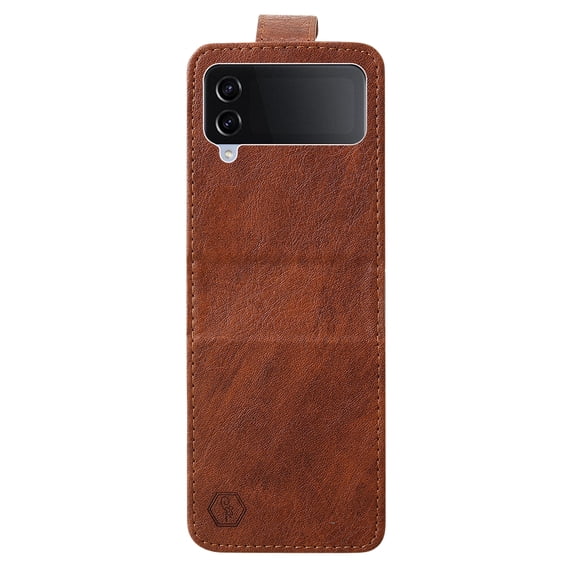 Compatible with Samsung Galaxy Z Flip 3 Case, Classic PU Leather Durable Slim Thin Full-Body Protective Shockproof Magnetic Closure Phone Case for Samsung Galaxy Z Flip 3 5G, Brown
