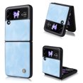 thumbnail image 1 of Compatible with Samsung Galaxy Z Flip 3 Case, Retro Anti-Drop Durable PU Leather Women Girls Men All Inclusive Reinforced Corners Case for Samsung Galaxy Z Flip 3 5G 2021, Lightblue, 1 of 11
