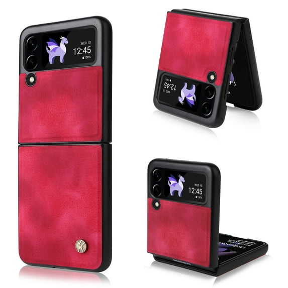 Compatible with Samsung Galaxy Z Flip 3 Case,Retro Leather Shook-Proof Cover Full Body Slim Lightweight Protective Phone Case Cell Accessories for Samsung Galaxy Z Flip 3 5G 2021, Red