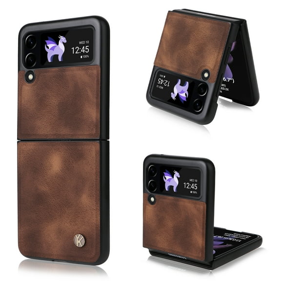 Compatible with Samsung Galaxy Z Flip 3 Case,Retro Leather Shook-Proof Cover Full Body Slim Lightweight Protective Phone Case Cell Accessories for Samsung Galaxy Z Flip 3 5G 2021, Brown