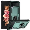 thumbnail image 1 of Compatible with Samsung Galaxy Z Flip 3 Case,with 360 Ring Holder Kickstand Card case,Armor Military Grade Protection Hybrid Silicone TPU PC Rugged Case,Magnetic with Car Mount Phone Cover,Darkgreen, 1 of 8