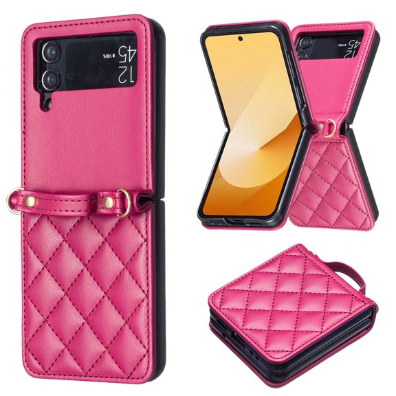 Compatible with Samsung Galaxy Z Flip 3 Crossbody Phone Case,With Shoulder Strap,For Women Girls,PU Leather Shockproof Anti-Scratch Lightgweight Rugged Thin Phone Case,Rose