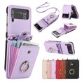 thumbnail image 1 of Compatible with Samsung Galaxy Z Flip 3 Wallet Case, PU Leather Case with Card Holder, 360° Rotation Ring Kickstand, Shoulder Strap, Magnetic Snap Protective Case Designed for Z Flip 3, Purple, 1 of 10