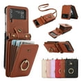 thumbnail image 1 of Compatible with Samsung Galaxy Z Flip 3 Wallet Case, PU Leather Case with Card Holder, 360° Rotation Ring Kickstand, Shoulder Strap, Magnetic Snap Protective Case Designed for Z Flip 3, Brown, 1 of 10