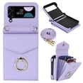thumbnail image 1 of Compatible with Samsung Galaxy Z Flip 4 5G Wallet Case, with Card Holder, Ring Holder RFID Blocking PU Leather Wristband & Crossbody Strap Protective Case for Samsung Galaxy Z Flip 4, Purple, 1 of 7