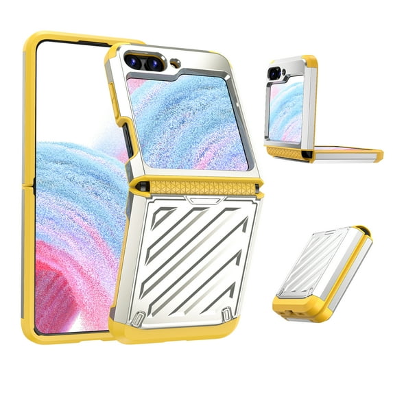 Compatible with Samsung Galaxy Z Flip 4 Armor Case with Hinge Protection, Heavy Duty Shockproof Full Body Protective Plating PC Phone Case Cover for Samsung Galaxy Z Flip 4 5G - Silver