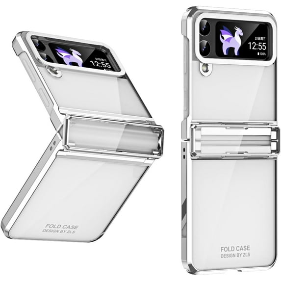 Compatible with Samsung Galaxy Z Flip 4 Case with Built-in Screen Protector, Hinge Protection Shockproof Anti-Scratches Electroplated Case Phone Cover Casefor Samsung Galaxy Z Flip 4 5G Silver