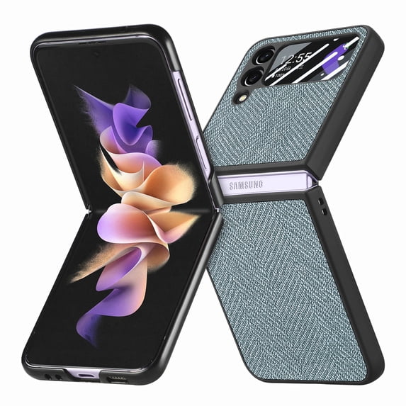Compatible with Samsung Galaxy Z Flip 4 Case, Luxury Hinge Protection + Steel Screen Cover Drop-Resistance Ultra Slim Bumper Frame Folding Case for Samsung Galaxy Z Flip 4 5G, Cyan
