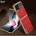 thumbnail image 1 of Compatible with Samsung Galaxy Z Flip 4 Case, Luxury Protective Ultra-Thin PU Leather Plating Bumper Shockproof Glossy Design Back Phone Cover For Samsung Z Flip 4,Red, 1 of 9