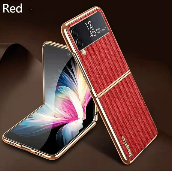Compatible with Samsung Galaxy Z Flip 4 Case, Luxury Protective Ultra-Thin PU Leather Plating Bumper Shockproof Glossy Design Back Phone Cover For Samsung Z Flip 4,Red