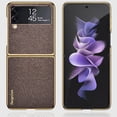 thumbnail image 1 of Compatible with Samsung Galaxy Z Flip 4 Case, Luxury Protective Ultra-Thin PU Leather Plating Bumper Shockproof Glossy Design Back Phone Cover For Samsung Z Flip 4,Brown, 1 of 10