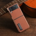 thumbnail image 1 of Compatible with Samsung Galaxy Z Flip 4 Case, Plating Bumper Luxury Protective Ultra-Thin PU Leather PC Shockproof Glossy Design Back Phone Cover For Samsung Z Flip 4,Brown, 1 of 13