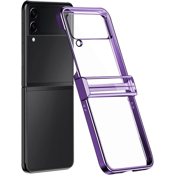 Compatible with Samsung Galaxy Z Flip 4 Case Plating Frame Electroplate Clear Luxury Elegant Case Camera Protector Soft TPU Shockproof Protective 3 PCS Anti-Skid Galaxy Z Flip 4 Case -Purple