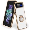 thumbnail image 1 of Compatible with Samsung Galaxy Z Flip 4 Case with Ring Holder Silicone Protective Cover Magnetic Kickstand Shockproof Folding Phone Case Soft TPU Bumper-White, 1 of 18