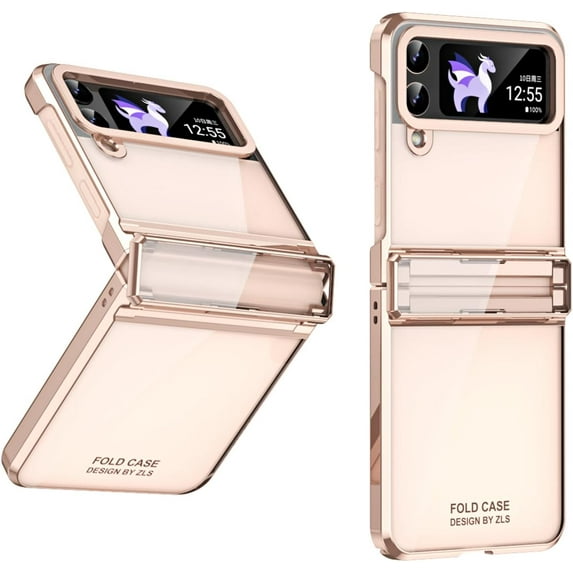 Compatible with Samsung Galaxy Z Flip 4 Case with Screen Protector,Hinge Protection Anti-Fingerprint Shockproof Electroplated Case Phone Cover Case for Samsung Galaxy Z Flip 4 5G Rosegold