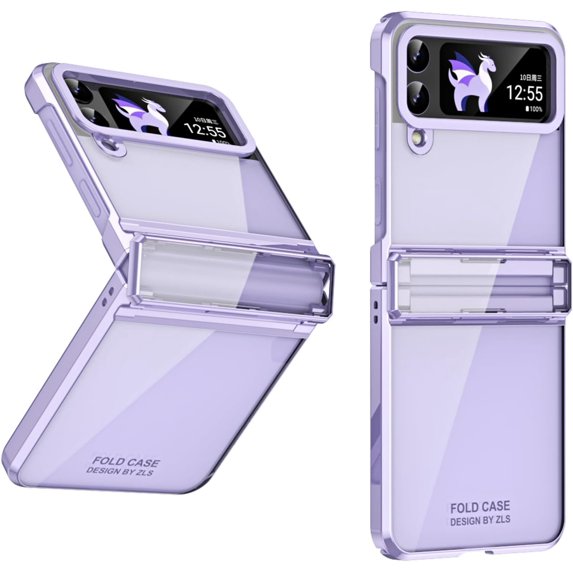 Compatible with Samsung Galaxy Z Flip 4 Case with Screen Protector,Hinge Protection Anti-Fingerprint Shockproof Electroplated Case Phone Cover Case for Samsung Galaxy Z Flip 4 5G Purple
