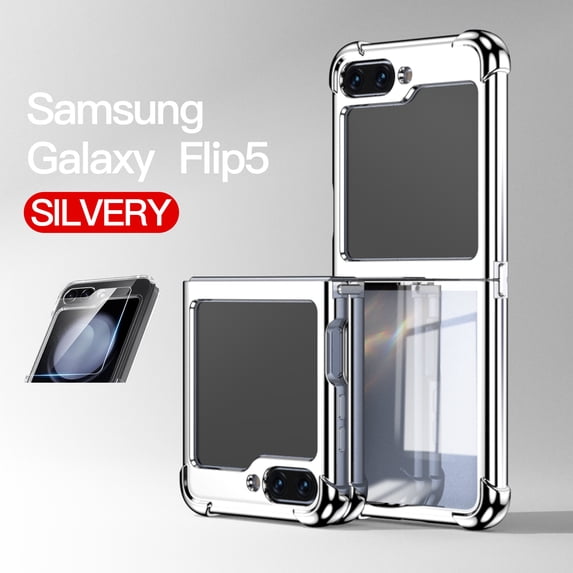 Compatible for Samsung Galaxy Z Flip 4 Case, Transparent Back with Plating Hard PC, Anti-Scratch Shockproof Protection, Silky Folding Bumper Cover Case for Galaxy Z Flip 4 5G, Silver