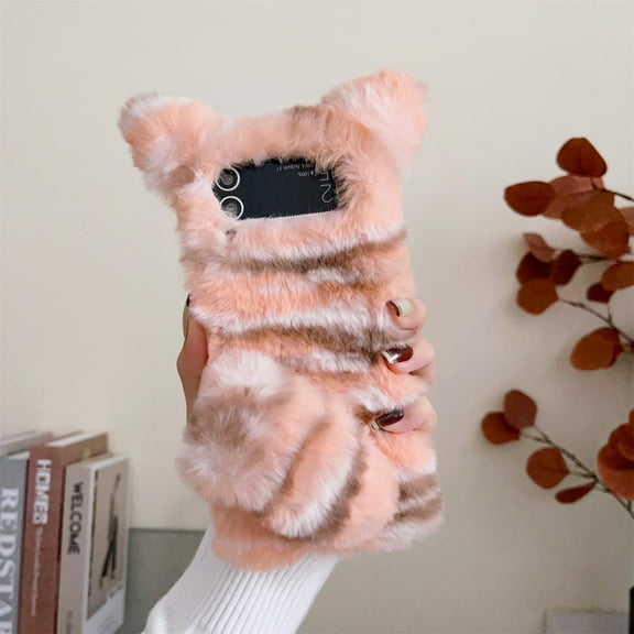 Compatible with Samsung Galaxy Z Flip 4 Case for Women Men & Kids, Lovely Plush Case Soft Warm Fluffy Furry Faux Fur Case Protective Case Cover for Samsung Galaxy Z Flip 4 5G, Pink