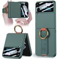 thumbnail image 1 of Compatible for Samsung Galaxy Z Flip 3 Case with Wrist Strap,Ultra Thin Matte PC Anti-Drop Wear-Resistant Built-in Glass Camera Screen Protector Case with Ring for Galaxy Z Flip 4 5G Green, 1 of 7