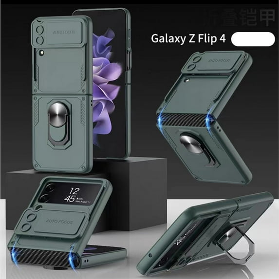 Compatible with Samsung Galaxy Z Flip 4 with Ring Holder Ultra Thin Matte PC Back Protective Cover Slim Shockproof Anti-Drop Phone Case For Samsung Z Flip 4, Darkgreen