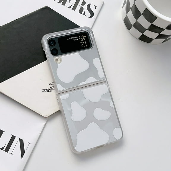 Compatible Samsung Galaxy Z Flip 4 Slim Case Shockproof Cow Textured PC Case for Z Flip 4 2022,White