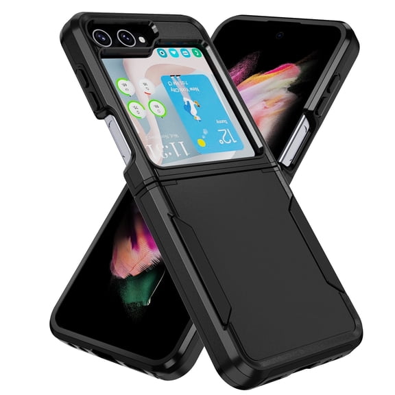 Asuwish Compatible with Samsung Galaxy Z Flip 5 5G 2023 Phone Case Hybrid Rugged Shockproof Hard Protective Drop Proof Full Body Heavy Duty Mobile Cell Cover for ZFlip5 Z5 G Flip5 5Z Women Men Black