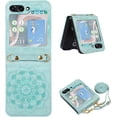 thumbnail image 1 of Compatible with Samsung Galaxy Z Flip 5 5G Case Blue,Mandala Flower Pattern Women Phone Case Premium PU Leather Slim Case with Removable Neck Lanyard Strap, 1 of 12