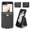 thumbnail image 1 of Compatible with Samsung Galaxy Z Flip 5 5G Flip Wallet Case for Women Men, Carbon Fiber PU Leather & Soft TPU Card Holder Stand Magnetic Closure Phone Cover for Galaxy Z Flip 5, Vertical Line, 1 of 10