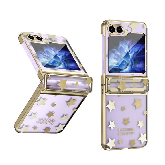 Compatible for Samsung Galaxy Z Flip 5 5G Hinge Case, Star Pattern Clear Back Cover Hard All-Inclusive Protective Bumper Anti-Fingerprint Shockproof Hinge Cover Case for Galaxy Z Flip 5, Gold