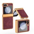 thumbnail image 1 of Compatible with Samsung Galaxy Z Flip 5 5G Luxury Case with Hinge Protection, Classical Plating PC with PU Leather Protective Anti-fingerprint Cover Phone Case for Samsung Z Flip 5, Rose, 1 of 7