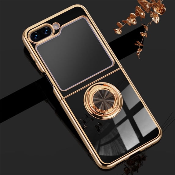 Compatible with Samsung Galaxy Z Flip 5 Case with 360°Rotate Ring Magnetic Kickstand,Heavy Duty Protection Shockproof Slim for Women Men Luxury Plating Phone Cover for Galaxy Z Flip 5, Black