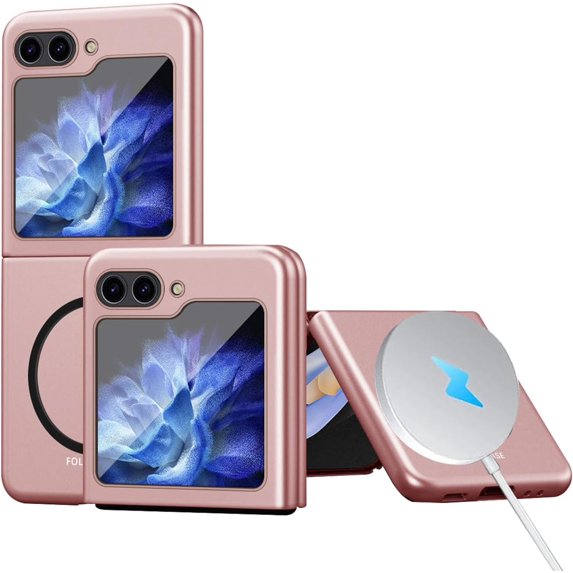 Compatible Samsung Galaxy Z Flip 5 Case 5G Magnetic,Slim Smooth Cover with Camera & Screen Protection Shockproof Protective Galaxy Flip 5 Case Compatible with Magsafe,Samsung Z Flip 5 Case Pink