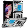 thumbnail image 1 of Compatible with Samsung Galaxy Z Flip 5 Case Built-in 360 Ring Holder Kickstand, Extreme Protection Military Armor Magnetic Car Dual Layer Protective Heavy Duty Phone Cover,Silver, 1 of 8
