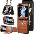 thumbnail image 1 of Compatible Samsung Galaxy Z Flip 5 Case with Card Holder,Shockproof RFID Blocking PU Leather Crossbody Protective Case for Galaxy Z Flip 5 Case with Lanyard,Samsung Z Flip 5 Leather Case Brown, 1 of 13
