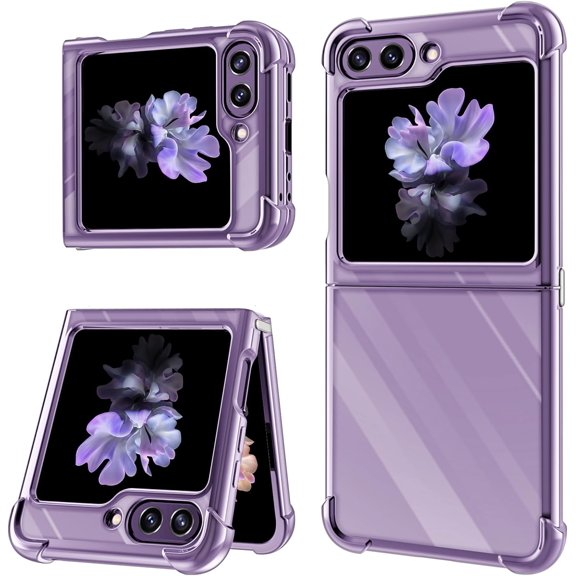 Compatible for Samsung Galaxy Z Flip 5 Case, Galaxy Z Flip 5 Clear Phone Case Cover with Four Corners Airbag Fall Prevention, Slim Thin Shockproof Protective Case for Galaxy Z Flip 5 (Purple)
