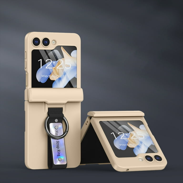 Compatible with Samsung Galaxy Z Flip 5 Case, with Hinge Protection & Ring & Hand-strap, Slim and Thin with Screen Protector Frosted Case Cover for Samsung Galaxy Z Flip 5 5G, Gold - Compatible with Samsung Galaxy Z Flip 5 Case, with Hinge Protection & Ring & Hand-strap, Slim and Thin with Screen Protector Frosted Case Cover for Samsung Galaxy Z Flip 5 5G, Gold -