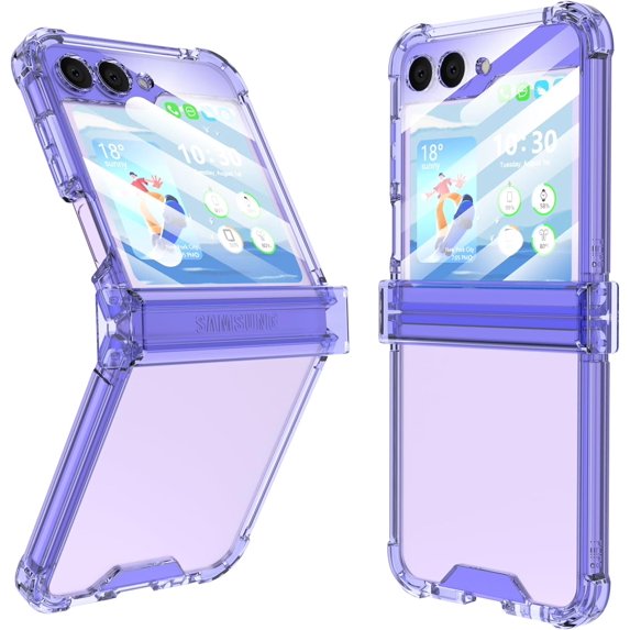 Compatible for Samsung Galaxy Z Flip 5 Case with Hinge Protection,Samsung Flip 5 Full Cover Shockproof Slim Phone Protection Case Cover Clear for Z Flip 5 5G(2023)-Clear Purple