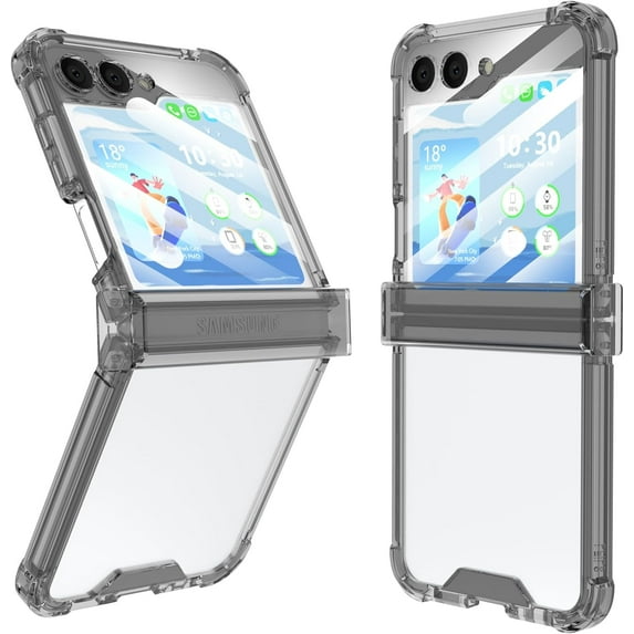 Compatible for Samsung Galaxy Z Flip 5 Case with Hinge Protection,Samsung Flip 5 Full Cover Shockproof Slim Phone Protection Case Cover Clear for Z Flip 5 5G(2023)-Clear Black