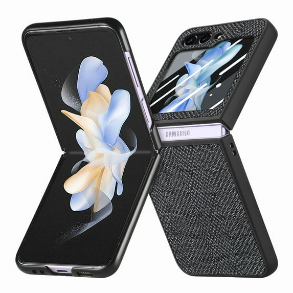 Compatible with Samsung Galaxy Z Flip 5 Case, Luxury Hinge Protection + Steel Screen Cover Drop-Resistance Ultra Slim Bumper Frame Folding Case for Samsung Galaxy Z Flip 5 5G, Black