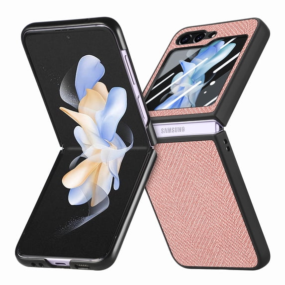 Compatible with Samsung Galaxy Z Flip 5 Case, Luxury Hinge Protection + Steel Screen Cover Drop-Resistance Ultra Slim Bumper Frame Folding Case for Samsung Galaxy Z Flip 5 5G, Pink