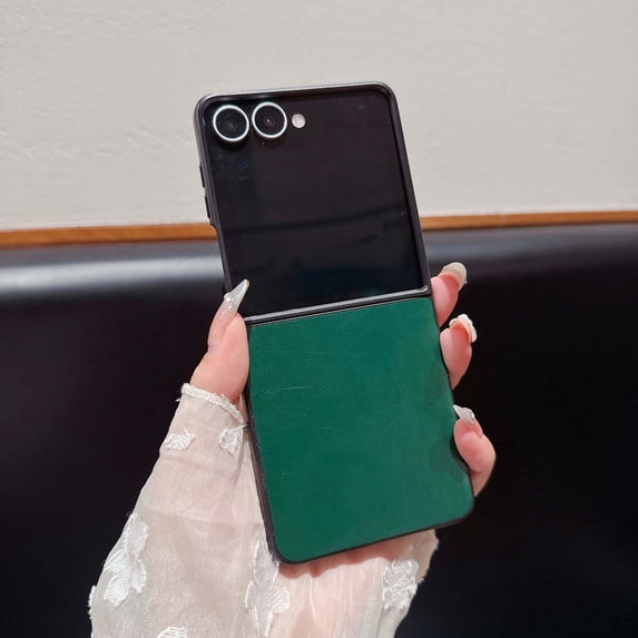 Compatible with Samsung Galaxy Z Flip 5 Phone Case,PU Leather + Hard PC Shell Ultra Thin Slim Durable Protective,Shockproof Anti-Scratch Anti-fall Ultra Slim Rugged Phone Case,Green