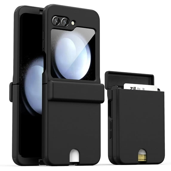 Compatible Samsung Galaxy Z Flip 5 Wallet Case with Card Holder,Heavy Duty Hinge Protective Cover Case for Galaxy Z Flip 5 Case with Wallet,Samsung Z Flip 5 5G Case with Screen Protector Black