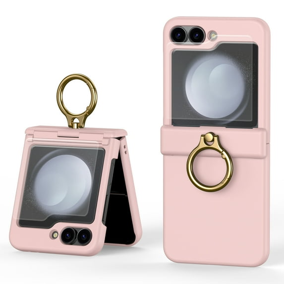 Compatible with Samsung Galaxy Z Flip 6 Case (Built-in Back Screen Protector) with Hinge Protection & Ring Kickstand, Slim and Thin Protective Case Cover for Samsung Galaxy Z Flip 6, Pink