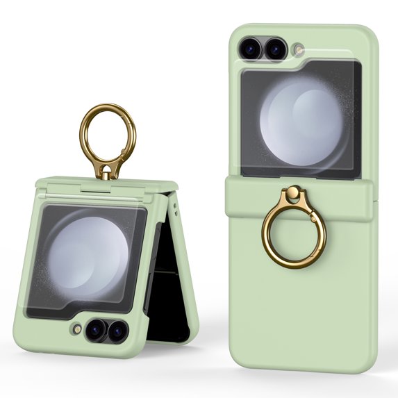 Compatible with Samsung Galaxy Z Flip 6 Case (Built-in Back Screen Protector) with Hinge Protection & Ring Kickstand, Slim and Thin Protective Case Cover for Samsung Galaxy Z Flip 6, Lightgreen
