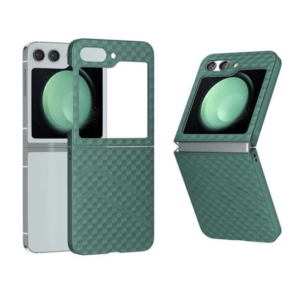 Compatible With Samsung Galaxy Z Flip 6 Case Carbon Fiber,Screen Protector Protective Case for Galaxy Z Flip 6 Diamond Patterned PU Leather Lightweight Shockproof Phone Cover,Darkgreen