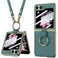 thumbnail image 1 of Compatible Samsung Galaxy Z Flip 6 Case with Crossbody Strap Lanyard Ring Kickstand PU Leather Cover Built in Small Screen Protector Full Coverage Phone Case for ZFlip (Green, Z Flip 6 2024), 1 of 8