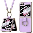 thumbnail image 1 of Compatible Samsung Galaxy Z Flip 6 Case with Crossbody Strap Lanyard Ring Kickstand PU Leather Cover Built in Small Screen Protector Full Coverage Phone Case for ZFlip6 (purple, Z Flip 6 2024), 1 of 7