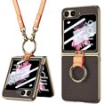 thumbnail image 1 of Compatible Samsung Galaxy Z Flip 6 Case with Crossbody Strap Lanyard Ring Kickstand PU Leather Cover Built in Small Screen Protector Full Coverage Phone Case for ZFlip 6 (Gold, Z Flip 6 2024), 1 of 11