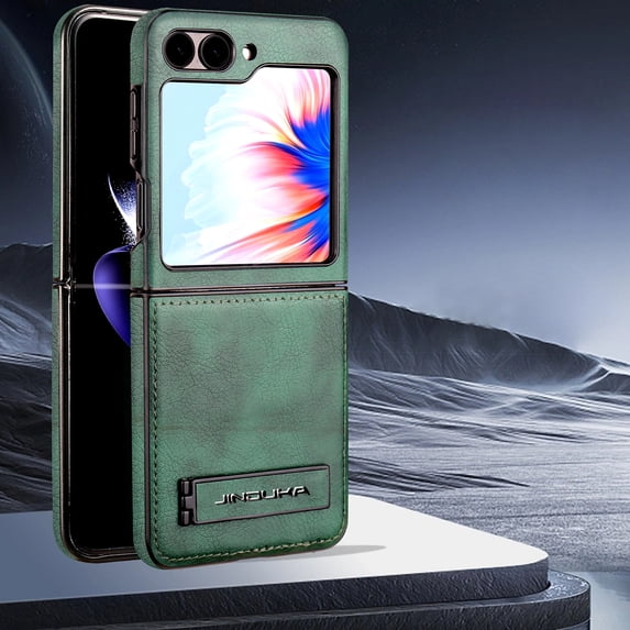Compatible for Samsung Galaxy Z Flip 6 Case with Hidden Stand, Slim Luxury PU Leather & Durable TPU Bumper Kickstand Shockproof Protective Phone Cover for Samsung Galaxy Z Flip 6, Green