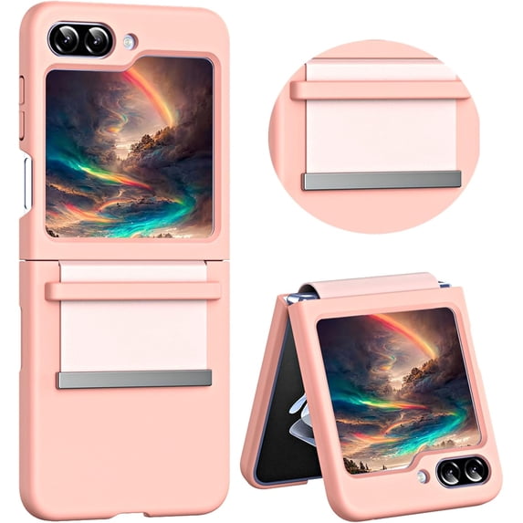 Compatible with Samsung Galaxy Z Flip 6 Case with Hinge Protection, Slim Hard PC Cute Women Men Retractable Anti-Scratch Shockproof Cover Case for Samsung Galaxy Z Flip6. QLD-Pink